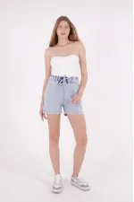 Elasticated Waist Denim Short with Lace-up 232-08-(S-XL-6) Snow Light Blue Elasticated Waist Denim Short with Lace-up 232-08-(S-XL-6) Snow Light Blue