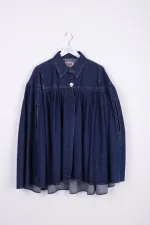 Pleated Oversize Poncho Jacket 6075-26-(STD-3) Regular Dark Blue Pleated Oversize Poncho Jacket 6075-26-(STD-3) Regular Dark Blue