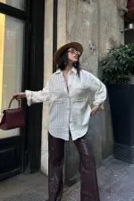 Çizgi Garnili Oversize Gömlek 6206-80-(S+L+3)