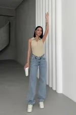 Baggy Jeans with Dart Detail on Legs 7088-14-(28-33) Light Blue and Tinted