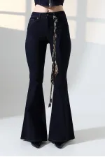 Wide Leg Flared Jean 7067-17-(27-32) Slubbed Navy Blue