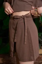 Linen Shorts Skirt HS200-78-(S-XL) Brown Linen Shorts Skirt HS200-78-(S-XL) Brown