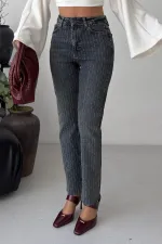 Taşlı Mom Fit Kot Pantolon 7218-28-(27-32) Taşlı Mom Fit Kot Pantolon 7218-28-(27-32)