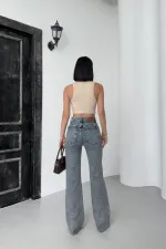 Kesik Paça Straight Fit Kot Pantolon 7070-62-(28-33)