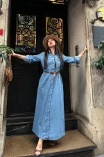 Düğmeli Uzun Elbise 3039-27-(S-XL)