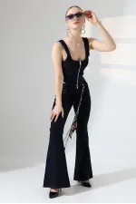 Wide Leg Flared Jean 7067-17-(27-32) Slubbed Navy Blue