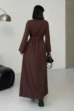 Belted Long Denim Dress 3035-78-(S-L-3) Brown