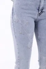 Çapraz Taşlı Mom Fit Kot Pantolon 7054-08-(26-31)