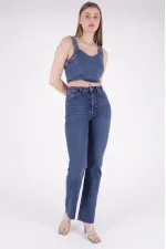 Tasseled Bottom Wide Leg Relax Jean 1726-01-(XS-L-6) Dark Blue Denim Tasseled Bottom Wide Leg Relax Jean 1726-01-(XS-L-6) Dark Blue Denim