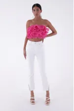 Stone Embellished Asymmetric Leg Trousers 1881-50-(26-31)