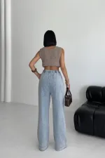 Elastic Waist Palazzo Jean 7076-08-(S-XL) Snow Light Blue