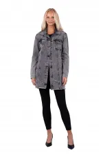 Fringe Finish Boyfriend Denim Jacket 679-03-(S-XL-6) Anthracite Denim Fringe Finish Boyfriend Denim Jacket 679-03-(S-XL-6) Anthracite Denim