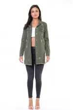 Fringe Finish Boyfriend Denim Jacket 679-67-(S-XL-6) Khaki Fringe Finish Boyfriend Denim Jacket 679-67-(S-XL-6) Khaki