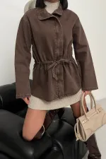 Denim Jacket with Waist Detail 6145-60-(S-L-3) Ancient Brown