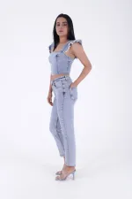 Taşlı Mom Fit Kot Pantolon  7023-08-(27-32)