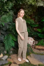 Carrot Fit Linen Pants HS703-74-(S-XL) Green