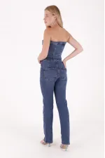 Cepsiz Pensli Bol Paça Kot Pantolon  1730-01-(27-32)