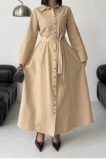 Düğmeli Uzun Boy Kot Elbise 3047-70-(S-XL) Düğmeli Uzun Boy Kot Elbise 3047-70-(S-XL)