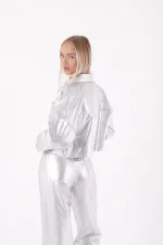 Short Oversize Denim Jacket 651-45-(S-XL) Silver Short Oversize Denim Jacket 651-45-(S-XL) Silver