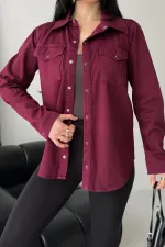 Denim Shirt with Snap Buttons 6013-82-(S-XL-6) Maroon