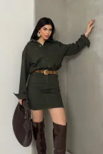 Buttoned Mini Denim Dress 3027-97-(S-L-3) Pine Green Buttoned Mini Denim Dress 3027-97-(S-L-3) Pine Green