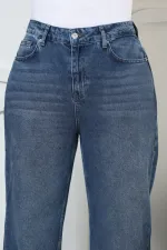 Wide Leg High Waisted Relaxed Jean  718-01-(32-36) Dark Blue Denim