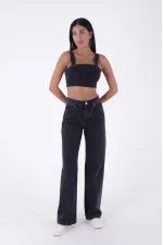 Wide Leg High Waisted Relaxed Jean  718-23-(32-36) Regular Anthracite