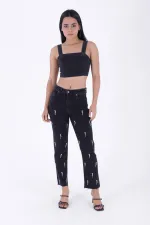 Damla Taşlı Mom Fit Kot Pantolon 7024-23-(26-31) Damla Taşlı Mom Fit Kot Pantolon 7024-23-(26-31)