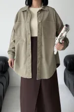 Oversize Denim Jacket with Buttons  6080-74-(S-L-3) Green