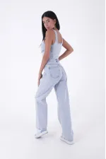 Wide Leg High Waisted Relaxed Jean  718-42-(28-33) Ice Blue - Tinted