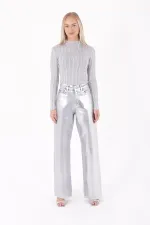 Wide Leg High Waisted Relaxed Jean  718-48-(26-31) Foiled Silver