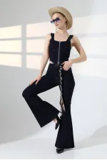 Wide Leg Flared Jean 7067-17-(27-32) Slubbed Navy Blue
