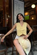 Düğmeli Keten Yelek HS603-93-(S-XL)