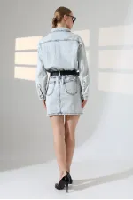 Buttoned Mini Denim Dress 3027-08-(S-L-3) Snow Light Blue