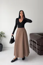 Ruffled Long Skirt with Elasticated Waist  1063-72-(36-44) Soil