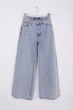 Geniş Saçaklı Paça Peçli Kot Pantolon  7041-14-(27-32)