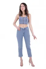 Yanı Yırtmaçlı Flare Paça Mom Kot Pantolon  1774-15-(28-33)