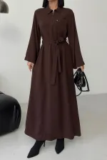 Belted Long Denim Dress 3035-78-(S-XL) Brown
