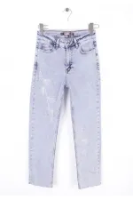 Çapraz Taşlı Mom Fit Kot Pantolon 7054-08-(26-31)