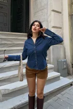 Kol Manşet Detaylı Kot Gömlek  6150-26-(S-XL)