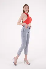 Dikişsiz Paça Mom Fit Kot Pantolon  764-08-(27-32)