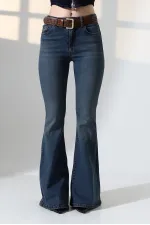Wide Leg Flared Jean 7067-62-(27-32) Middle Blue - Tinted