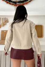 Zipper Detail Denim Jacket 6141-65-(S-L-3) Stone