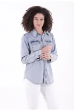 Denim Shirt with Snap Buttons 6013-18-(S-XL-6) Middle Blue Snow Denim Shirt with Snap Buttons 6013-18-(S-XL-6) Middle Blue Snow