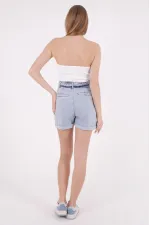 Elasticated Waist Denim Short with Belt 233-08-(S-XL-6) Snow Light Blue Elasticated Waist Denim Short with Belt 233-08-(S-XL-6) Snow Light Blue