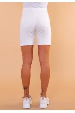 Mom Denim Short with Double Folded Leg Ending 209-50-(S-L-5) White Mom Denim Short with Double Folded Leg Ending 209-50-(S-L-5) White