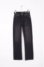 Tasseled Bottom Wide Leg Relax Jean  1726-03-(26-31) Anthracite Denim