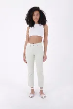 Fringe Ending High Waisted Mom Fit Jean  764-88-(26-31) Mint Green
