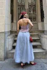 Ruffled Long Skirt with Elasticated Waist 1063-08-(36-44) Snow Light Blue