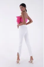 Stone Embellished Asymmetric Leg Trousers 1881-50-(26-31)